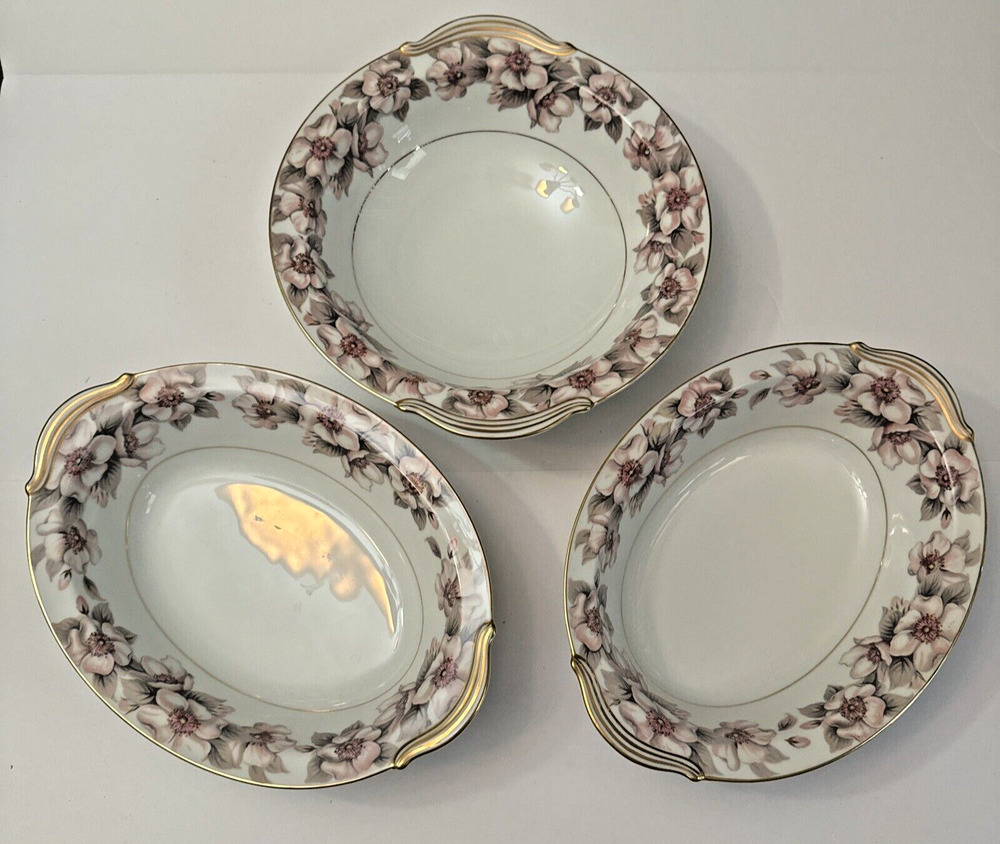 3 Pcs of Noritake China 5314 ELSINORE Serving Bowls Gold Trim Floral - JapanBig
